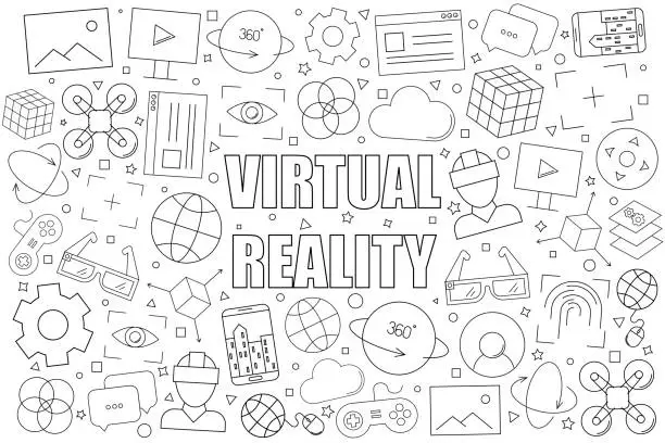 Vector illustration of Virtual reality background from line icon. Linear vector pattern. Vector illustration