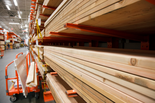 Stack of 2x4's at a home improvement warehouse