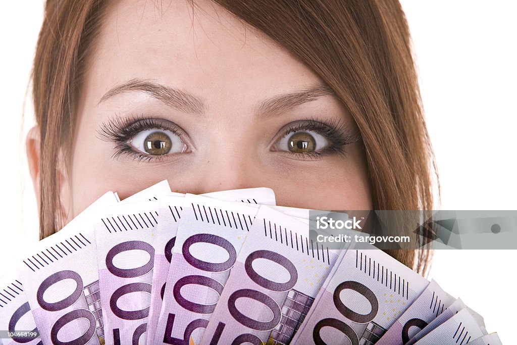 Feliz mujer con grupo de dinero. - Foto de stock de Felicidad libre de derechos