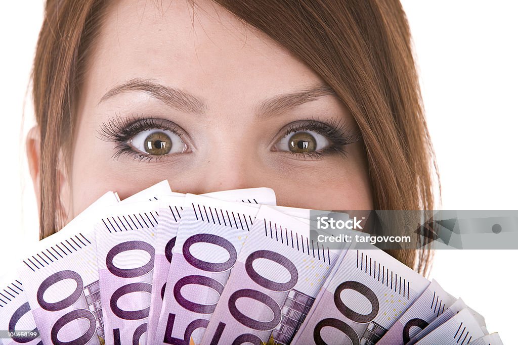 Счастливая Женщина с группой денег. - Стоковые фото Европейская валюта роялти-фри