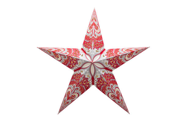 istock Christmas ornament, red-white five-pointed star. Isolated on a white background with a clipping path. 1046583290