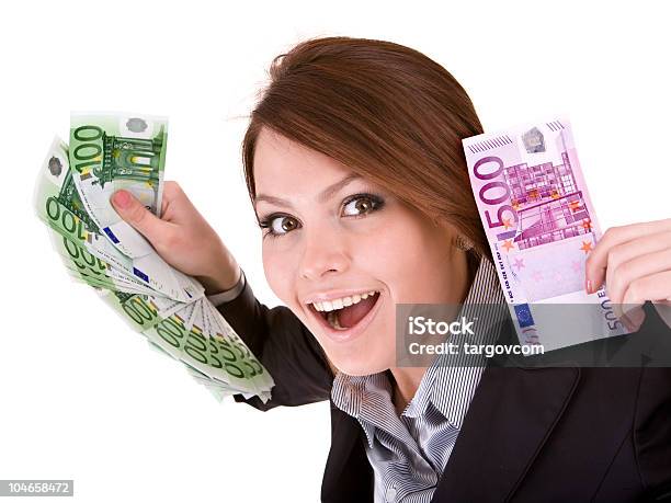 Mulher De Negócios Com O Grupo De Dinheiro Do Euro - Fotografias de stock e mais imagens de Adulto
