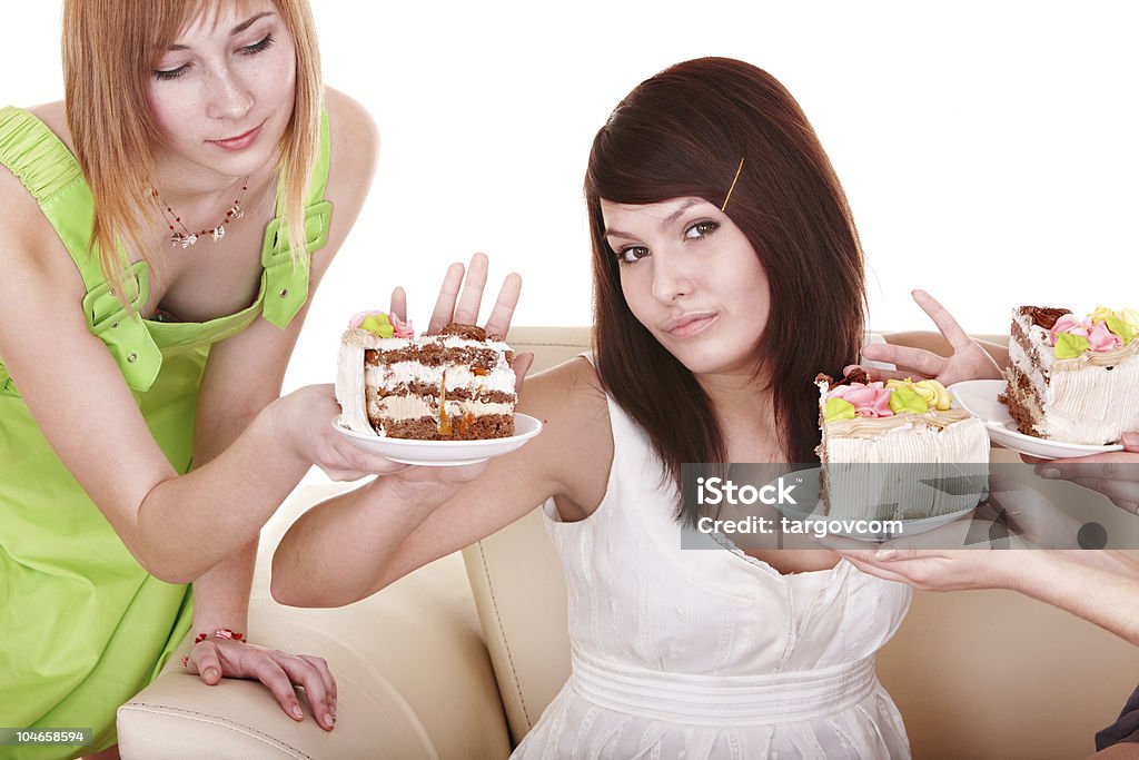 Girl refuse to eat cake.  Refusing Stock Photo