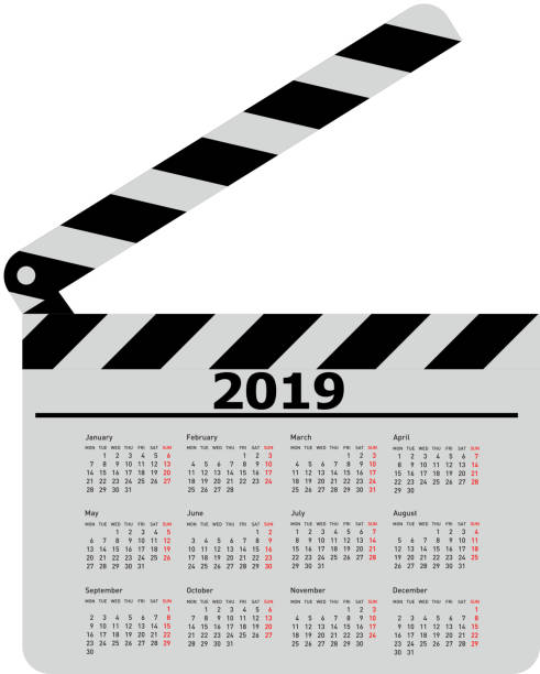 istock Calendar for 2019, movie clapper board on a white background 1046590270
