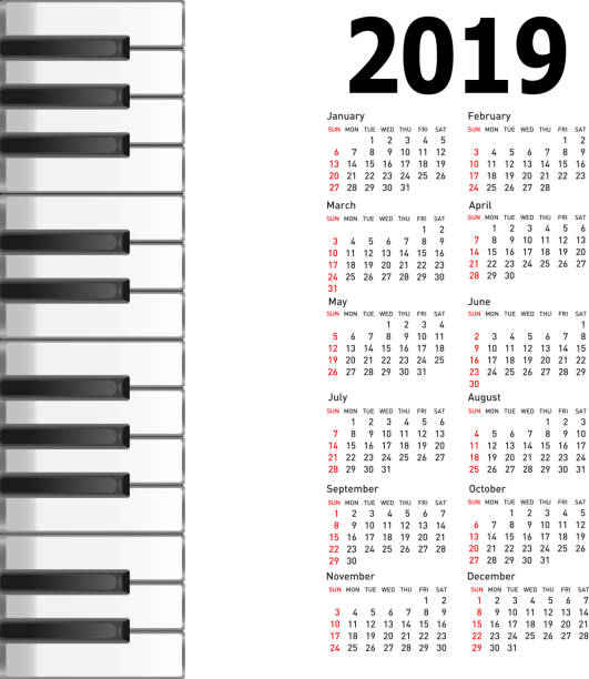 New Calendar 2019 With A Musical Background Piano Keys Stock