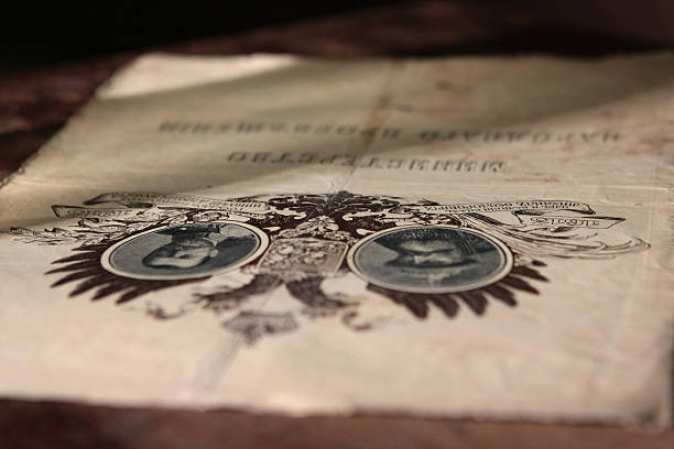 istock antique imperial paper on weathered wood 104659322