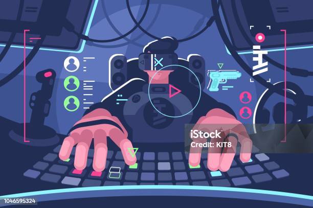 Professional Virtual Reality Computer Gamer Person Stock Illustration - Download Image Now - Video Game, Gamer, Leisure Games