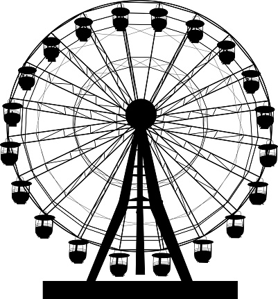 Silhouette atraktsion colorful ferris wheel on white background illustration.