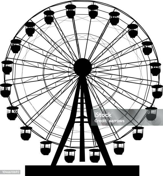 Silhouette Atraktsion Colorful Ferris Wheel On White Background Illustration Stock Illustration - Download Image Now