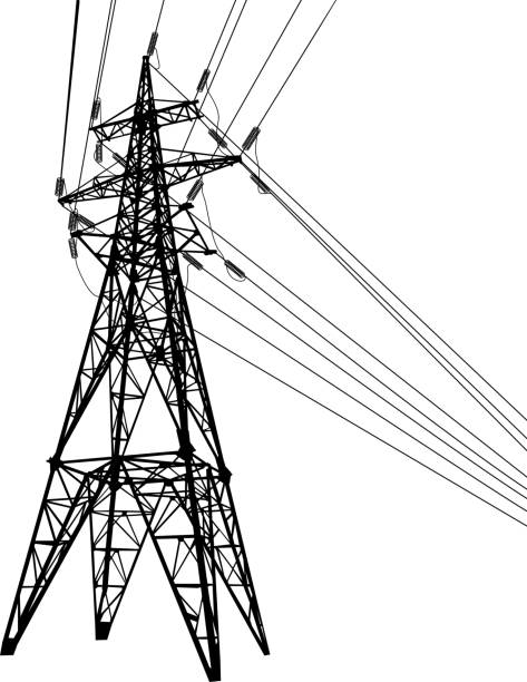 istock Silhouette of high voltage power lines on white background illustration 1046610696