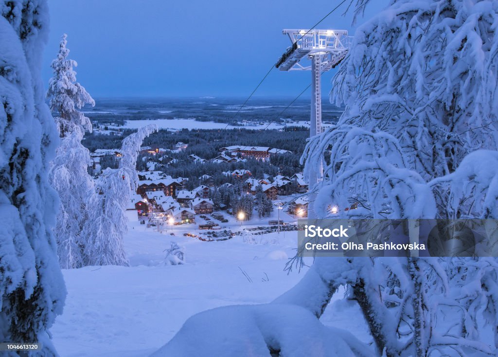 Nuit polaire en station de ski de Levi - Photo de Arctique libre de droits