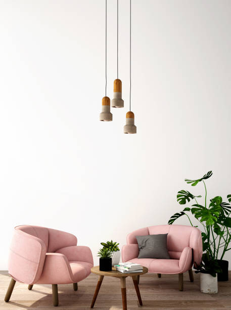 istock 3d rendering,3d illustration,interior design for living area or reception in modern style with armchair , table,plant on wood floor and white wall 1046613722