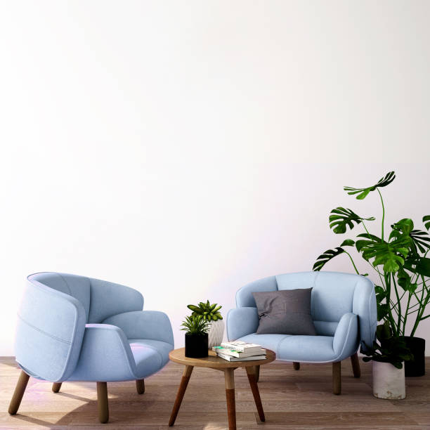 istock 3d rendering,3d illustration,interior design for living area or reception in modern style with armchair , table,plant on wood floor and white wall 1046613768