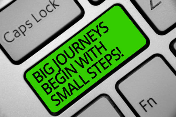 istock Handwriting text Big Journeys Begin With Small Steps. Concept meaning One step at a time to reach your goals Keyboard green key Intention create computer computing reflection document. 1046616988