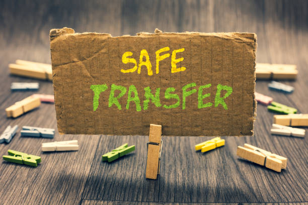 istock Writing note showing Safe Transfer. Business photo showcasing Wire Transfers electronically Not paper based Transaction Clothespin holding paperboard important communicating message ideas. 1046617394