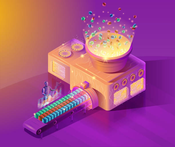 Big Data AI Automated Analytics Vector Concept Big Data Organization and Automated Analysis Isometric Vector Concept with Artificial Intelligence Creating Indicators Report or Financial Forecast from Statistics Data Coming on Calculation in System streamline data stock illustrations