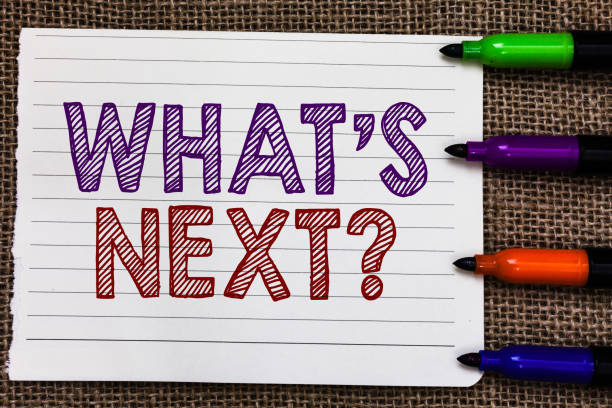 istock Conceptual hand writing showing What s is Next question. Business photo showcasing Get information Ask Query Investigate Probes Explore Notebook Paper Important reminder Markers Jute background. 1046617616