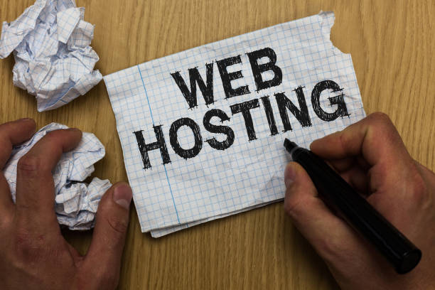 istock Writing note showing Web Hosting. Business photo showcasing The activity of providing storage space and access for websites Man holding marker notebook paper crumpled papers several tries. 1046618514