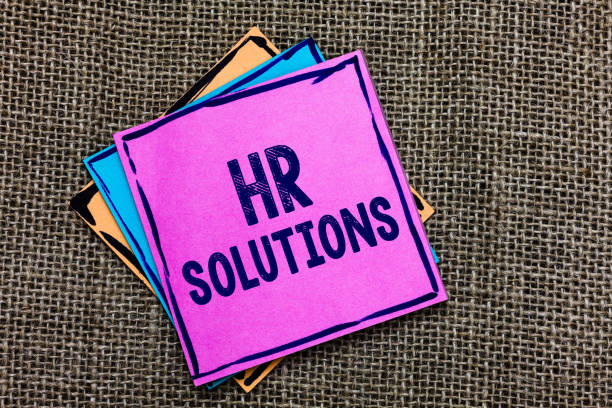 istock Handwriting text Hr Solutions. Concept meaning Outsourced Human resources consultancy and support Experts Paper notes Important reminders Communicate ideas messages Jute background. 1046619366
