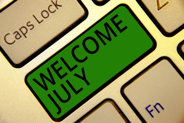 istock Handwriting text writing Welcome July. Concept meaning Calendar Seventh Month 31days Third Quarter New Season Keyboard green key Intention create computer computing reflection document. 1046619436