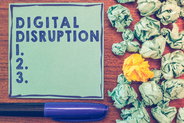 istock Conceptual hand writing showing Digital Disruption. Business photo showcasing Changes that affect technology markets Product makeover 1046619448