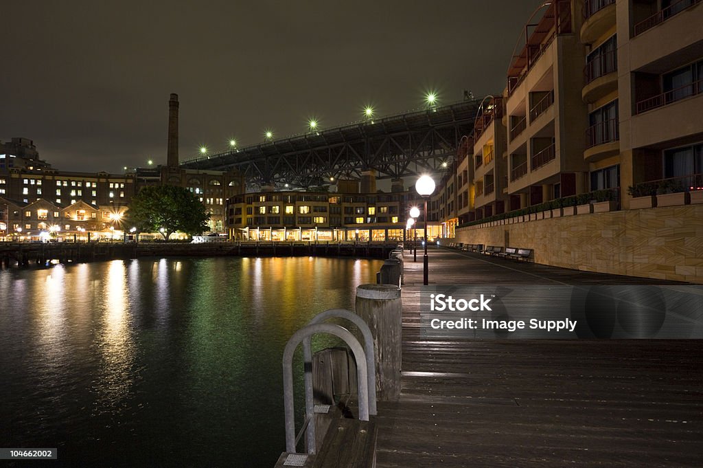 Sydney Circular Keys at night Harbour walkway around Sydney Circular Keys at night Architecture Stock Photo