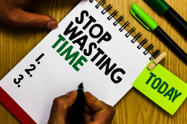 istock Handwriting text Stop Wasting Time. Concept meaning Organizing Management Schedule lets do it Start Now Diary pen notepad ring pen marker pointer script daily work handwriting. 1046623144