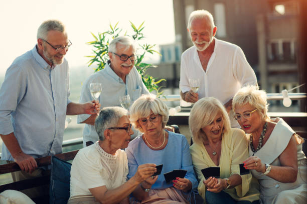 istock Senior Friends Having Fun On Rooftop 1046626290