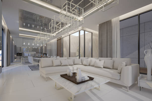 istock Interior design of Luxury penthouse in high rise condominium , 3d rendering 1046631462