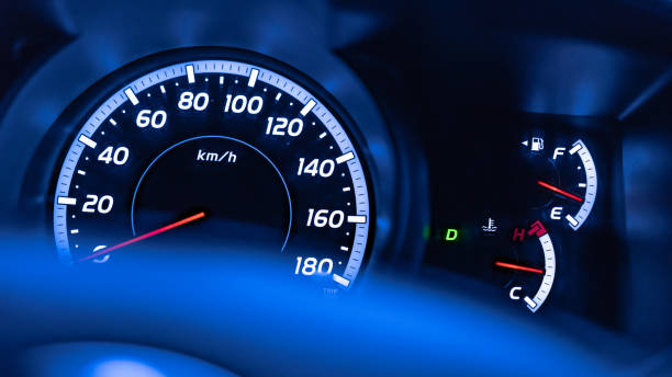 Transportation Photo Digital Car Dashboard Speedometer speedometer photos stock pictures, royalty-free photos & images