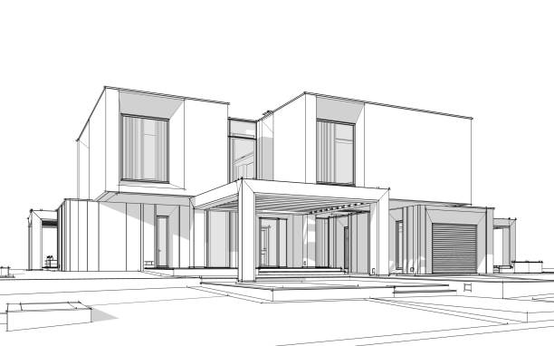 istock 3d rendering sketch of modern cozy house black line sketch. 1046637940