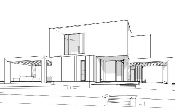 istock 3d rendering sketch of modern cozy house black line sketch. 1046637962