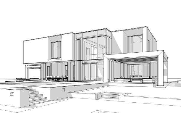 istock 3d rendering sketch of modern cozy house black line sketch. 1046637978