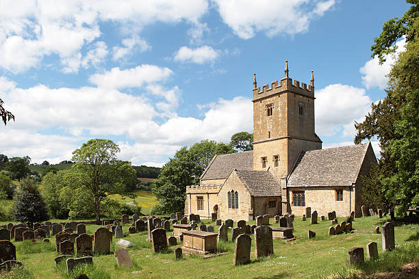 Beautiful Cotswolds scene featuring village church near Broadway stock photo