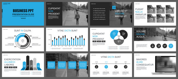 Business presentation slides templates from infographic elements. Business presentation slides templates from infographic elements. Can be used for presentation, flyer and leaflet, brochure, corporate report, marketing, advertising, annual report, banner, booklet. powerpoint template stock illustrations