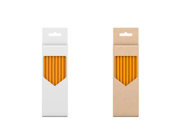 Photo of Two Pencils Sets in brown and white cardboard box Mockup isolated on white