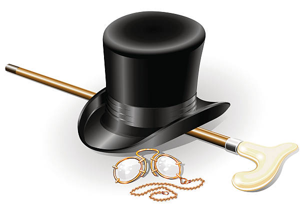 illustrations, cliparts, dessins animés et icônes de ensemble d'accessoires rétro avec chapeau phasme dilaté et pince-nez point - jewelry obsolete old gold