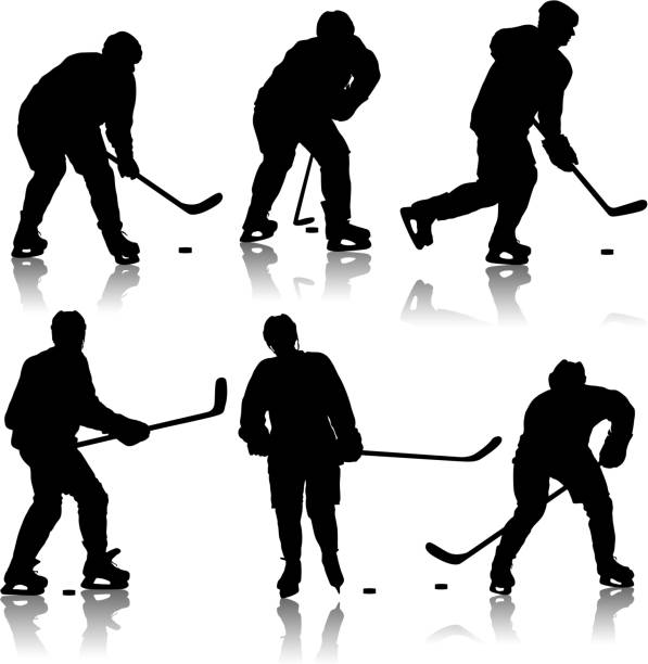 istock Set of silhouettes hockey player. Isolated on white 1046673870