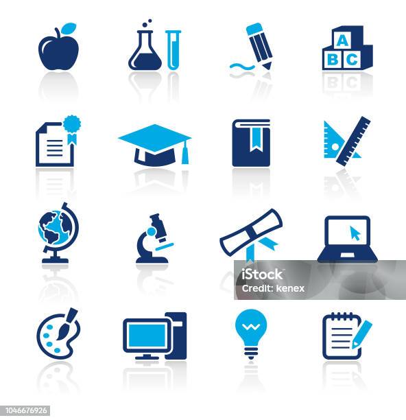 Education Two Color Icons Set Stock Illustration - Download Image Now - Icon Symbol, Mortarboard, Drawing - Activity