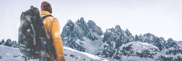 istock hiker in snowy landscape 1046680380