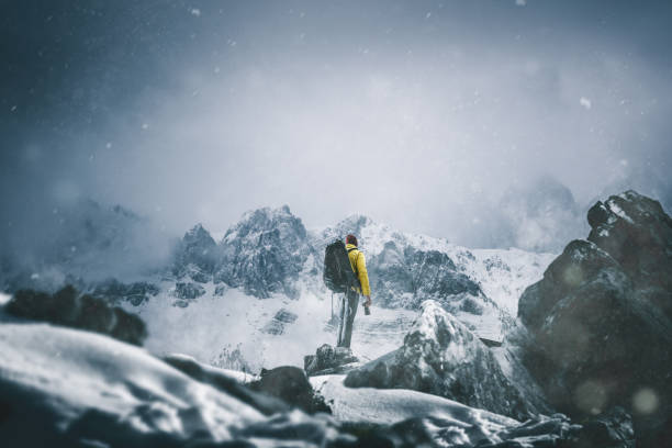 istock hiker in snowy landscape 1046680400