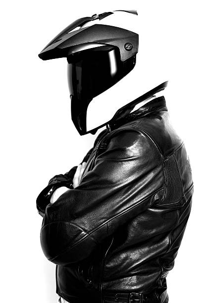 istock Motorcyclist with helmet and leather jacket 104668855