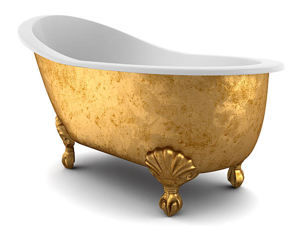 istock Gold classic bathtub on claw feet on white background 104669325