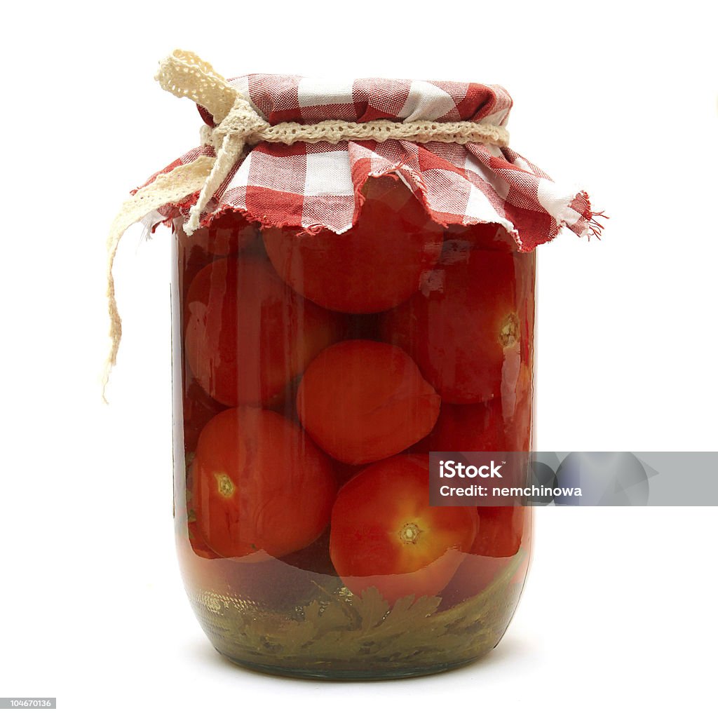 Confitures. Tomates dans un verre isolé sur blanc - Photo de Aliment libre de droits