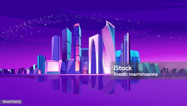 Moscow City Neon Stock Illustration - Download Image Now - City, Futuristic, Moscow - Russia