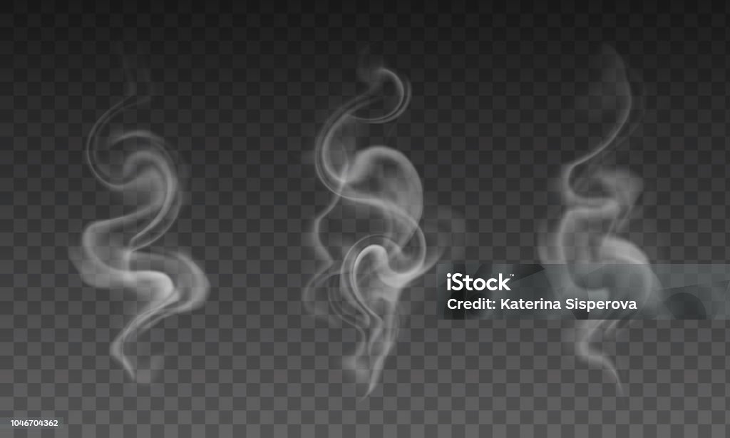 Vector uppsättning med realistiska genomskinlig rök effekter - cigarettrök, kaffe eller te steam - Royaltyfri Rök vektorgrafik