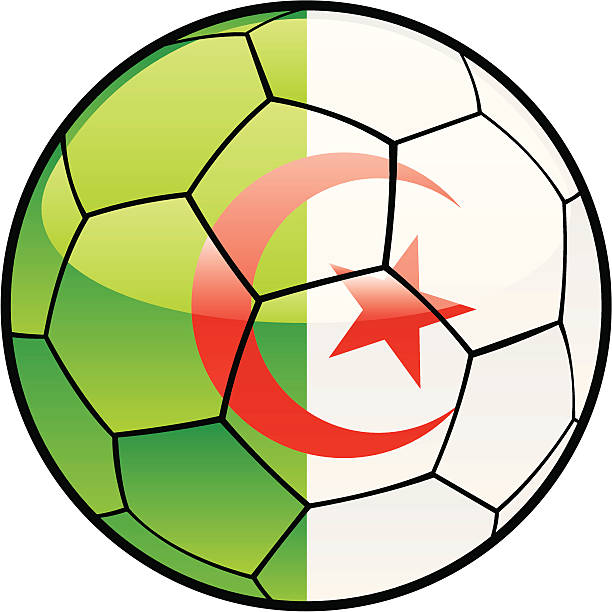 algerien flagge mit fußball ball - soccer soccer ball symbol algeria stock-grafiken, -clipart, -cartoons und -symbole