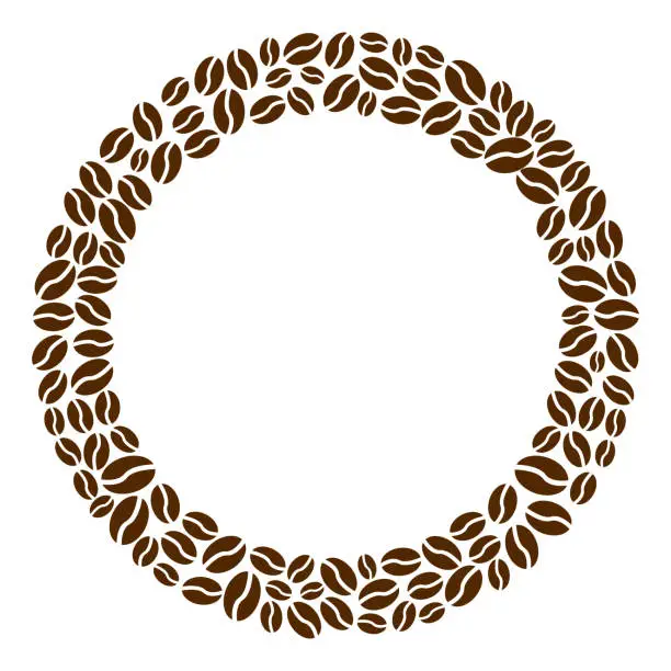 Vector illustration of Round frame with brown coffee beans for text, coffee background, vector illustration