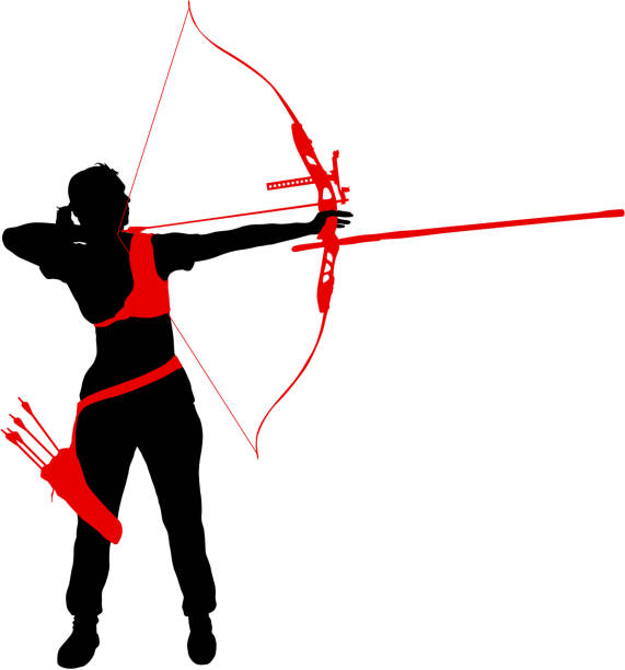 istock Silhouette attractive female archer bending a bow and aiming in the target 1046710268