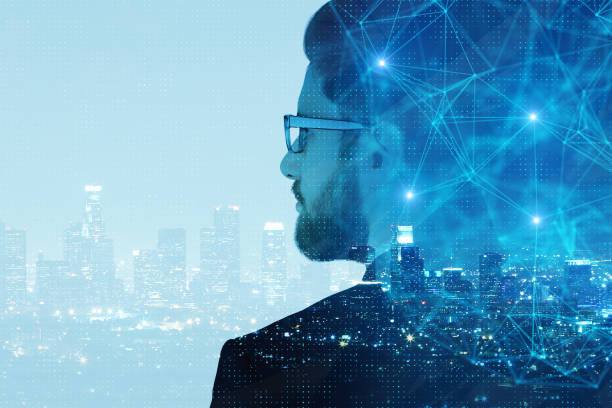 istock Businessman in night city 1046715242